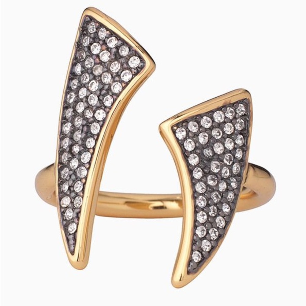 Stella & Dot Pave Horn Ring - Gold, Black Pave SM/MD BNIB
